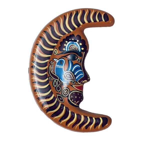 Talavera Moon Face Wall Art – 8.5"x6" Hand Painted Mexican Pottery Folk Decor - Picture 1 of 7